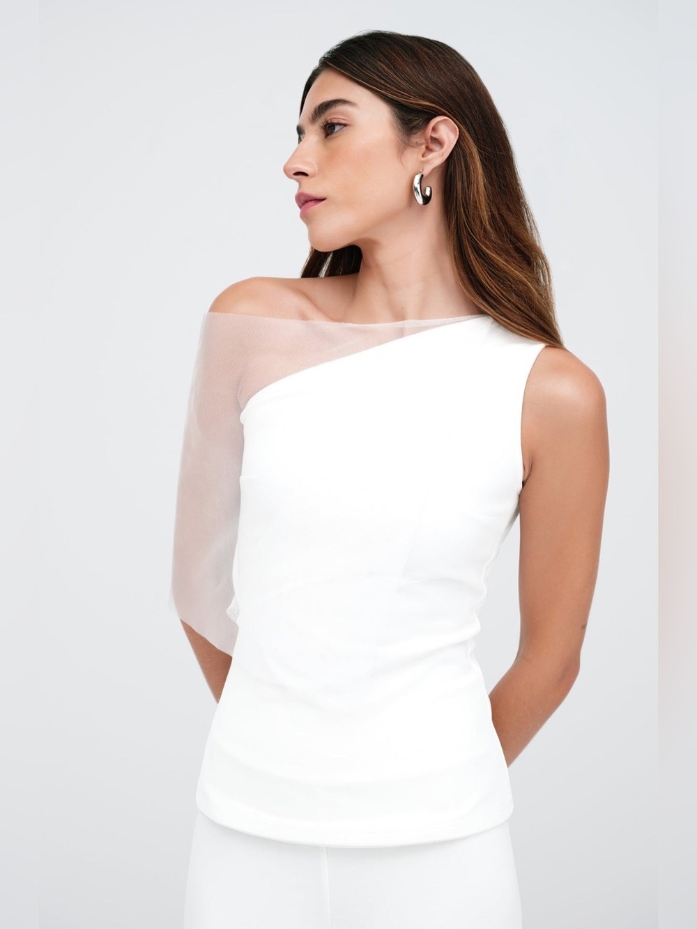 Marcella Zinnia Top European Ponte Mesh One-Shoulder Top szM NWOT - Picture 3 of 14